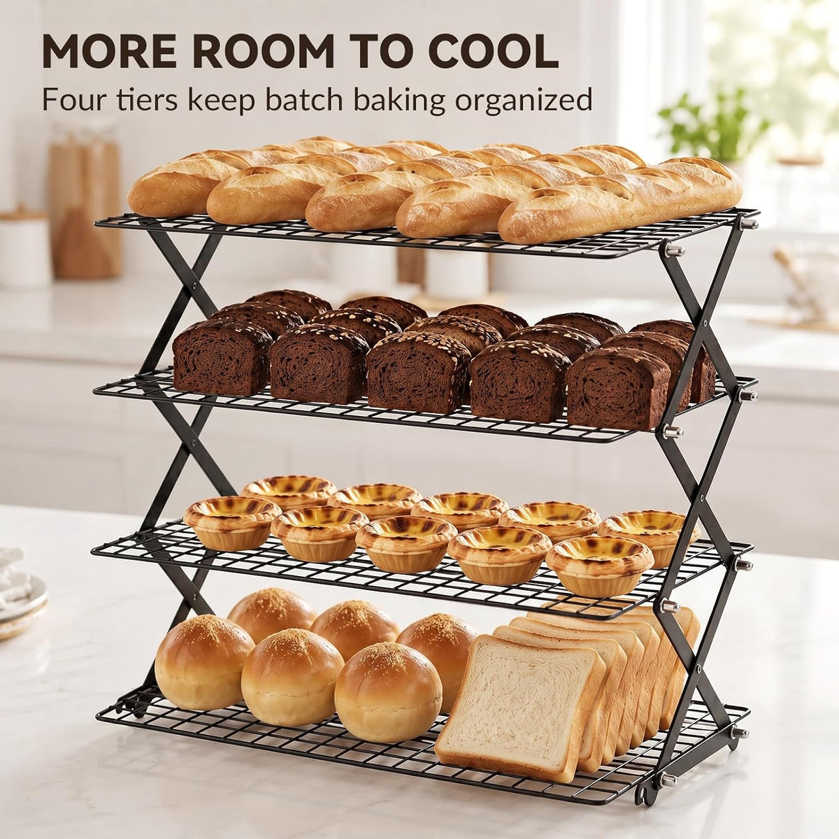 4 Tier Cooling Racks for Cooking and Baking, 15.5"x9.7", Black