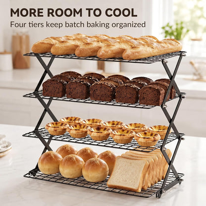 4 Tier Cooling Racks for Cooking and Baking, 15.5"x9.7", Black