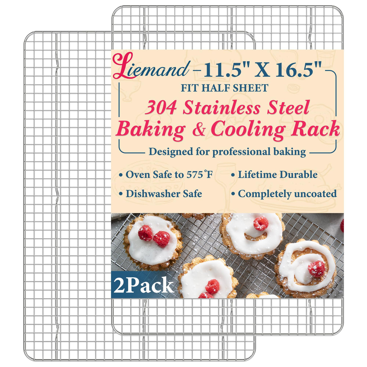 Cooling Racks 11.5 x16.5 in, Tight-Wire Stainless Steel Baking Rack 2-Pack