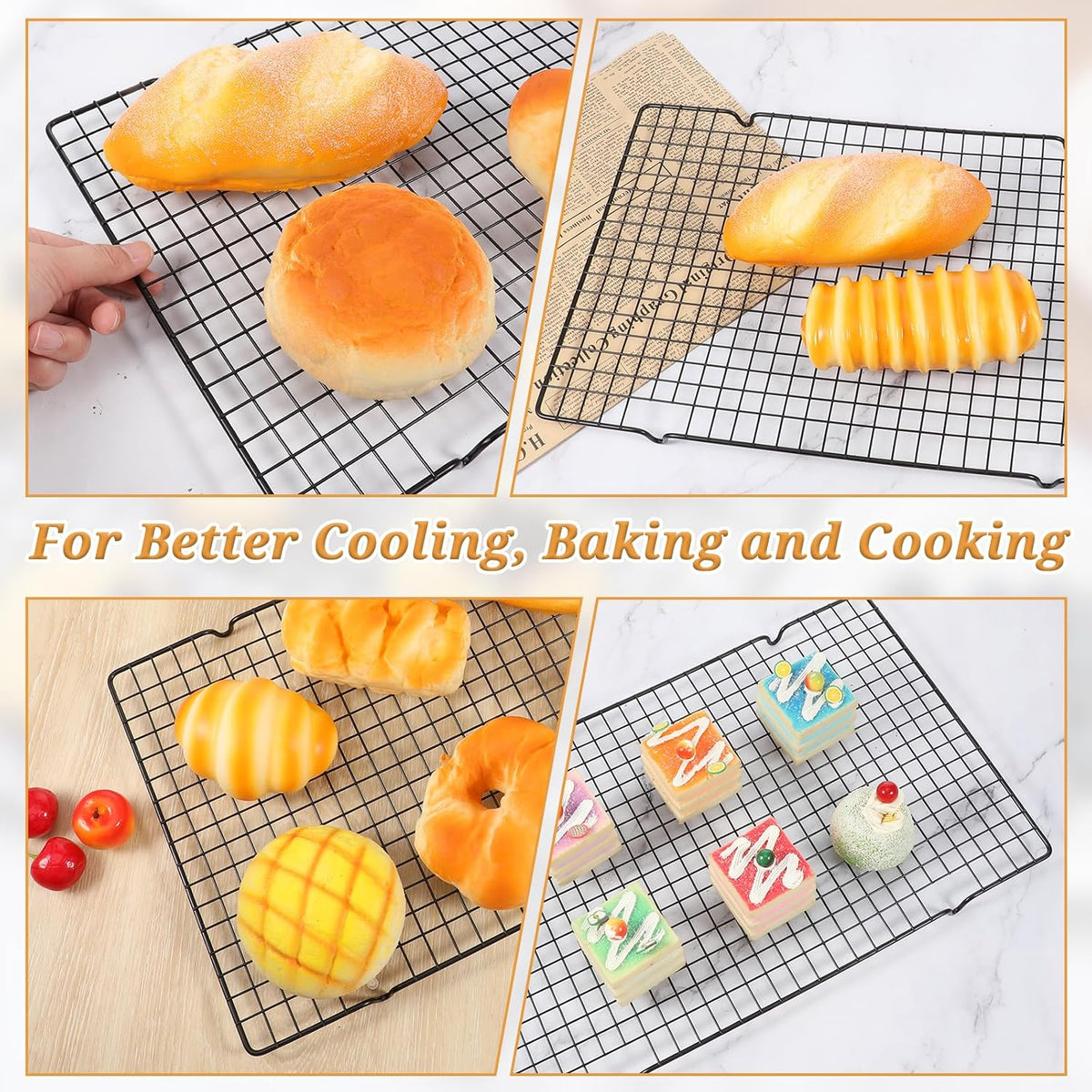 6Pcs 16x10 Inch Cooling Racks, Stainless Steel Baking Rack with Handle, Wire Rack & Cookie Cooling Rack for Roasting, Grilling, Drying Oven and Dishwasher Safe