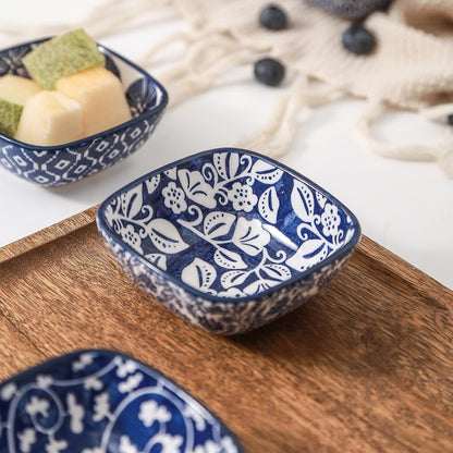 Selamica Ceramic 2.6 OZ Square Dipping Bowl Set, Set of 6, Vintage Blue