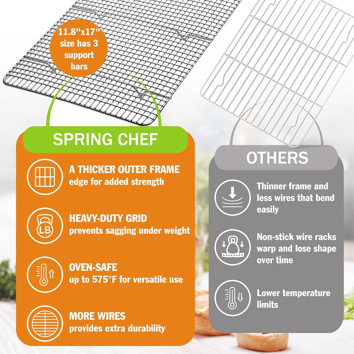 Spring Chef 11.5" x 16.5" Stainless Steel Cooling Rack for Cooking & Baking