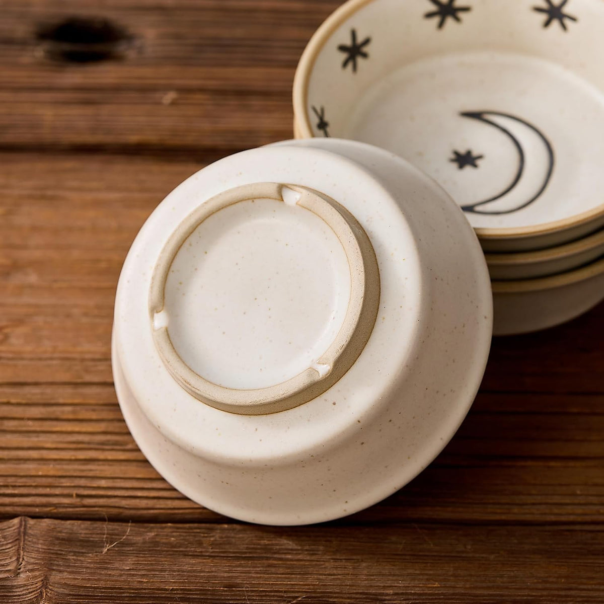 Stoneware Dipping Sauce Side Dishes Set of 4-3.7" Rustic Condiment Bowls - Handcrafted Ceramic Appetizer Plates for Sushi Soy, Charcuterie,Snack, Cheese Boards(Moon)