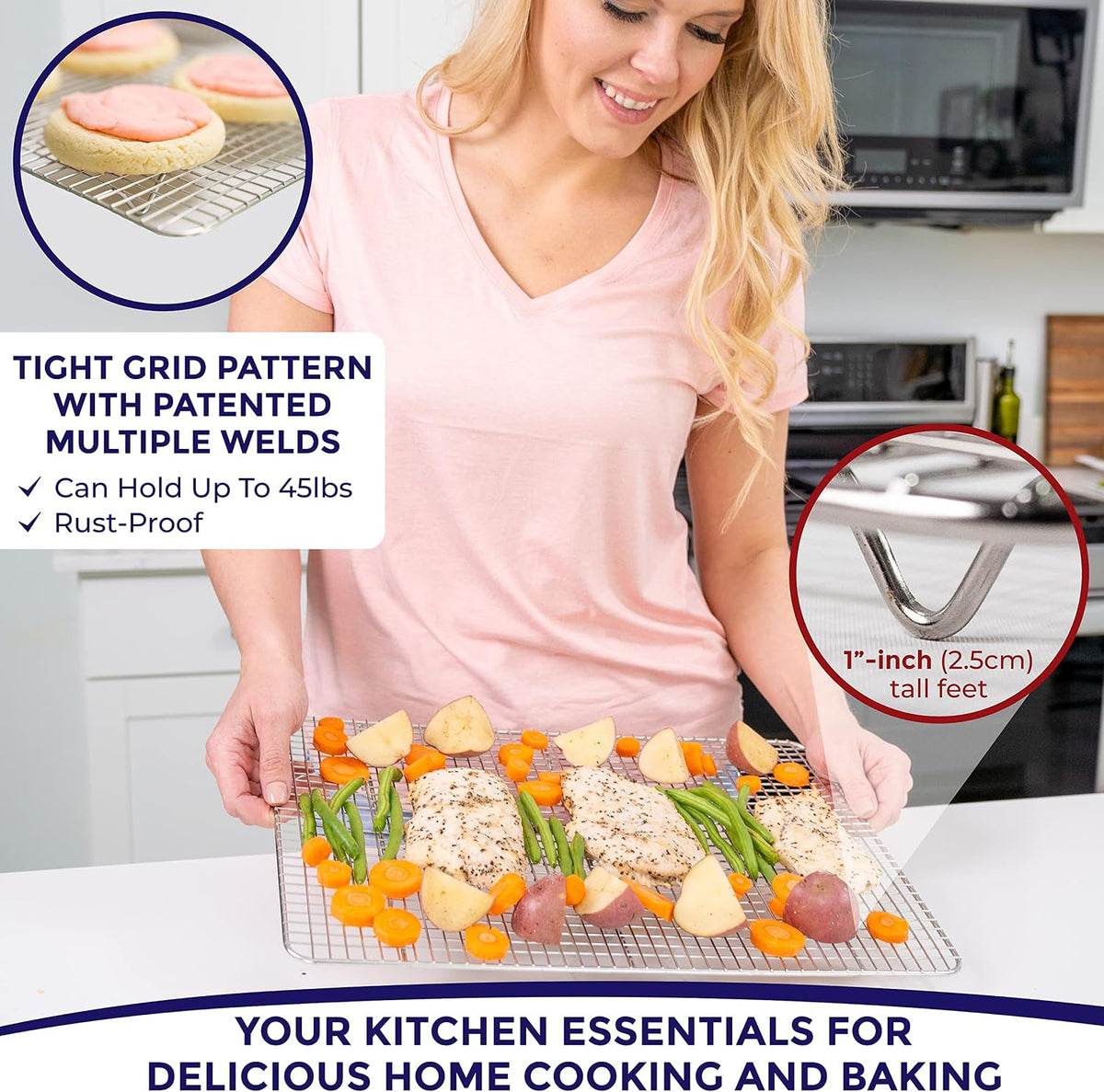 KITCHENATICS Half Sheet Cooling Rack Stainless Steel Oven Safe Set of 2