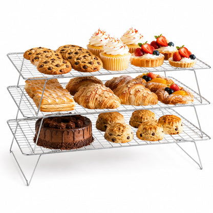 Cooling Rack 16"x10", 3-Tier Stackable & Collapsible Cooling Racks
