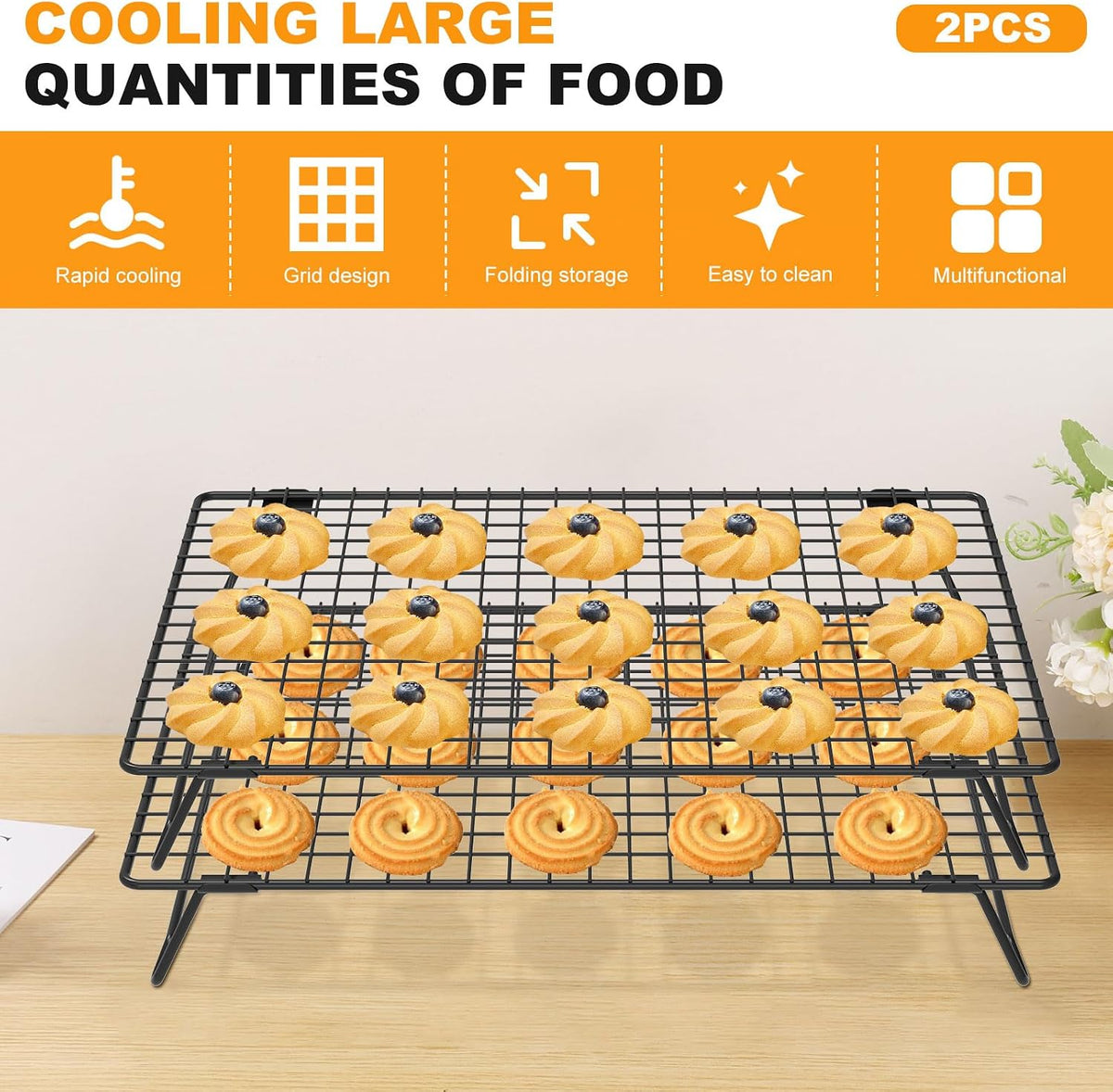 2-Pack Stackable Cooling Racks for Cooking and Baking, 13.4" x 9.4"