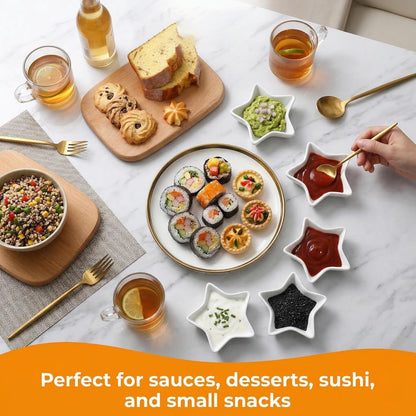 6 Pack Star Shaped Dipping Bowls, 3.7 Inch White Soy Sauce Dishes
