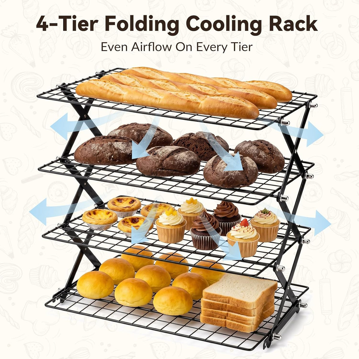 4 Tier Cooling Racks for Cooking and Baking, 15.5"x9.7", Black