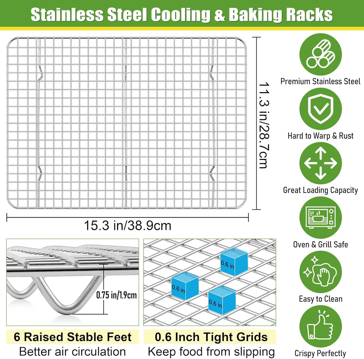 Homikit Stainless Steel Large Cooling Racks Set, 15.3x11.3 Inch, Rust Free