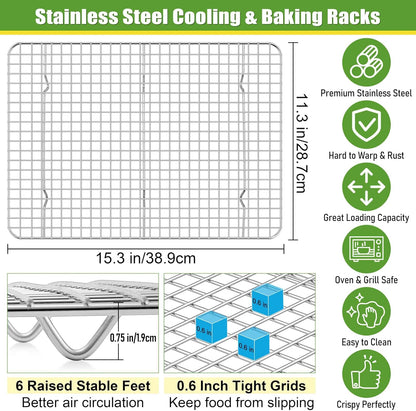 Homikit Stainless Steel Large Cooling Racks Set, 15.3x11.3 Inch, Rust Free