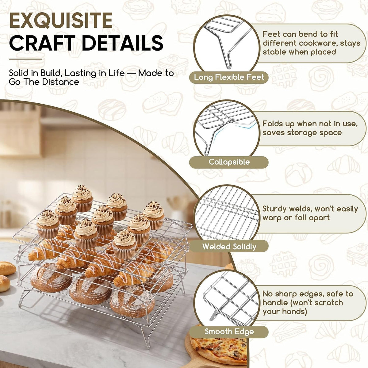 Herogo 5-Tier 15"x10" Stainless Steel Baking Cooling Rack