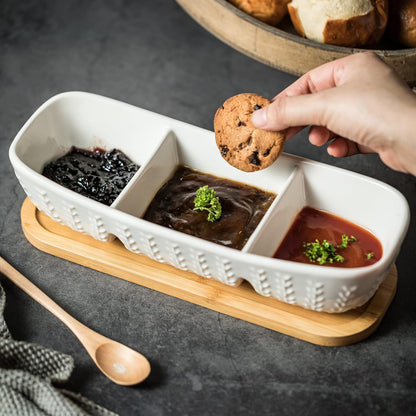 Miamolo Condiment Bowls Divided Serving Tray, Chip and Dip Bowl for Party