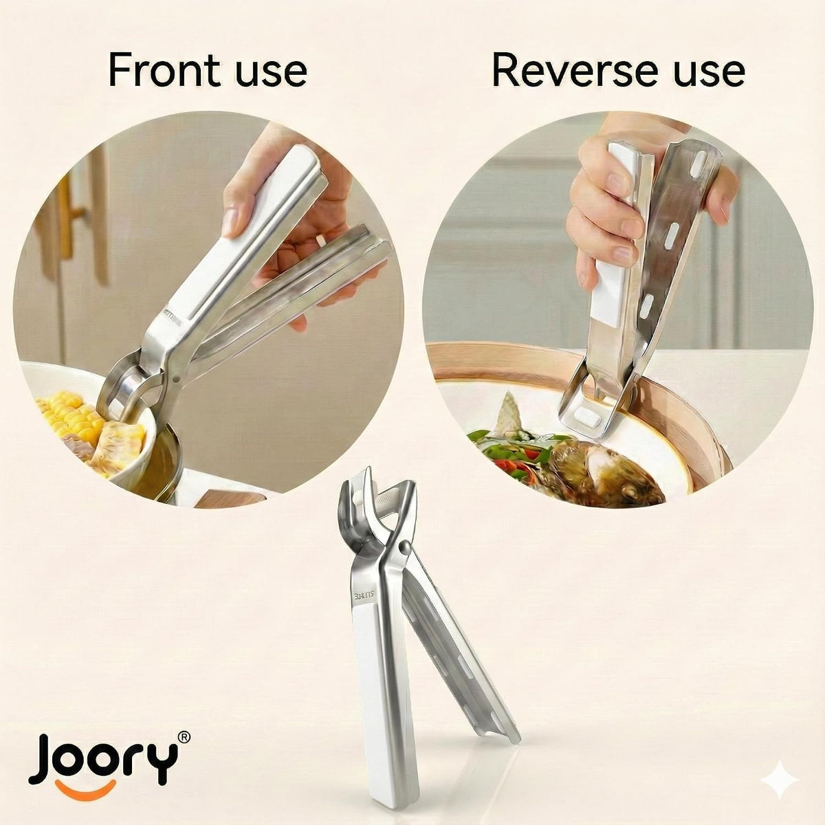 Heavy Duty Stainless Steel Hot Plate Gripper Tongs with Non-Slip Silicone Pads | Multi-Angle Anti-Scald Pan Grabber | Microwaves & Air Fryer Accessories | Rust, Heat Resistant Clamp (White)