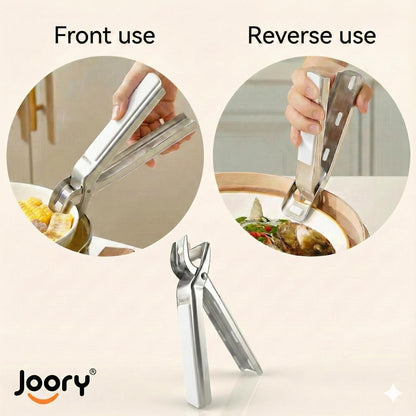Heavy Duty Stainless Steel Hot Plate Gripper Tongs with Non-Slip Silicone Pads | Multi-Angle Anti-Scald Pan Grabber | Microwaves & Air Fryer Accessories | Rust, Heat Resistant Clamp (White)