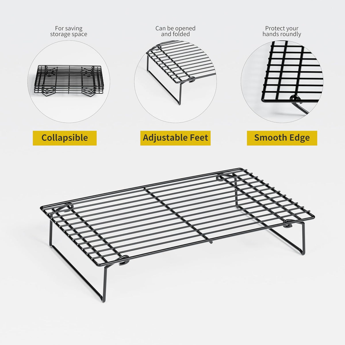 4PCS Cooling Racks for Cooking and Baking, Collapsible 4 Tiers 10"X16" Cool Batches of Cookies, Non-Stick & BPA-Free, Oven and Dishwasher Safe (Black-202)