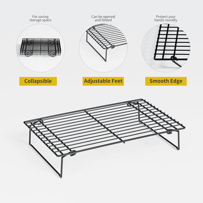 4PCS Cooling Racks for Cooking and Baking, Collapsible 4 Tiers 10"X16" Cool Batches of Cookies, Non-Stick & BPA-Free, Oven and Dishwasher Safe (Black-202)