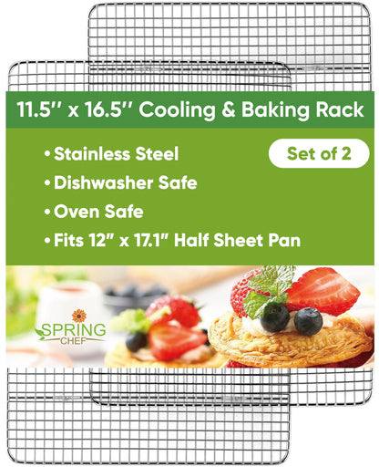 Spring Chef 10" x 15" Stainless Steel Cooling Rack for Baking, Set of 2