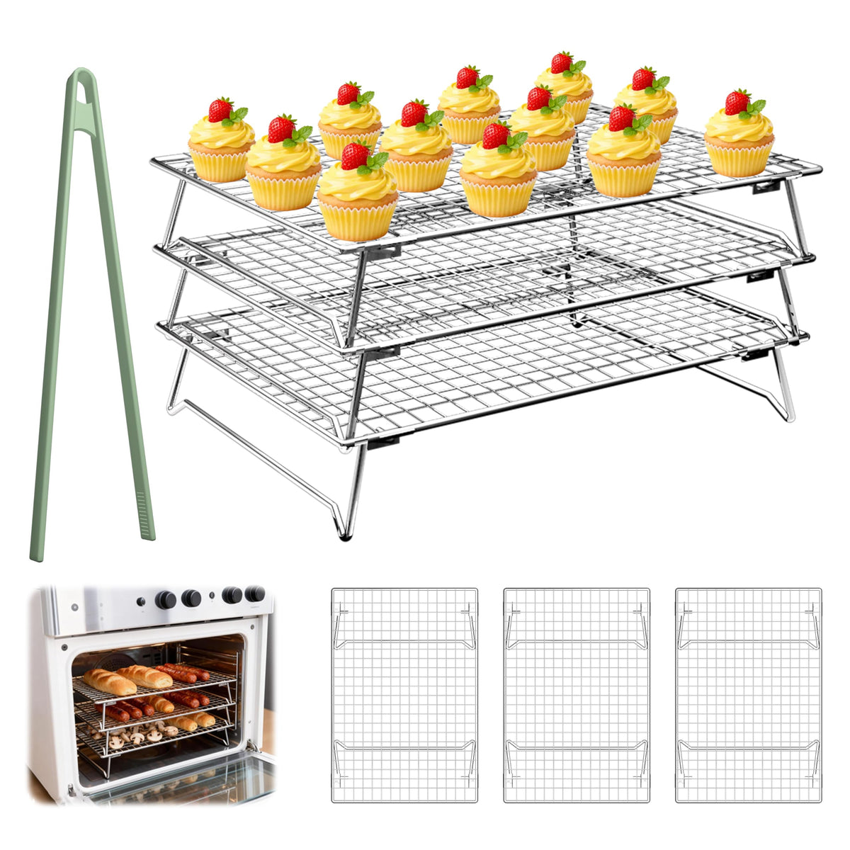 2-Tier Baking Cooling Rack with Legs, 13"x 9" w/50 Parchment Paper