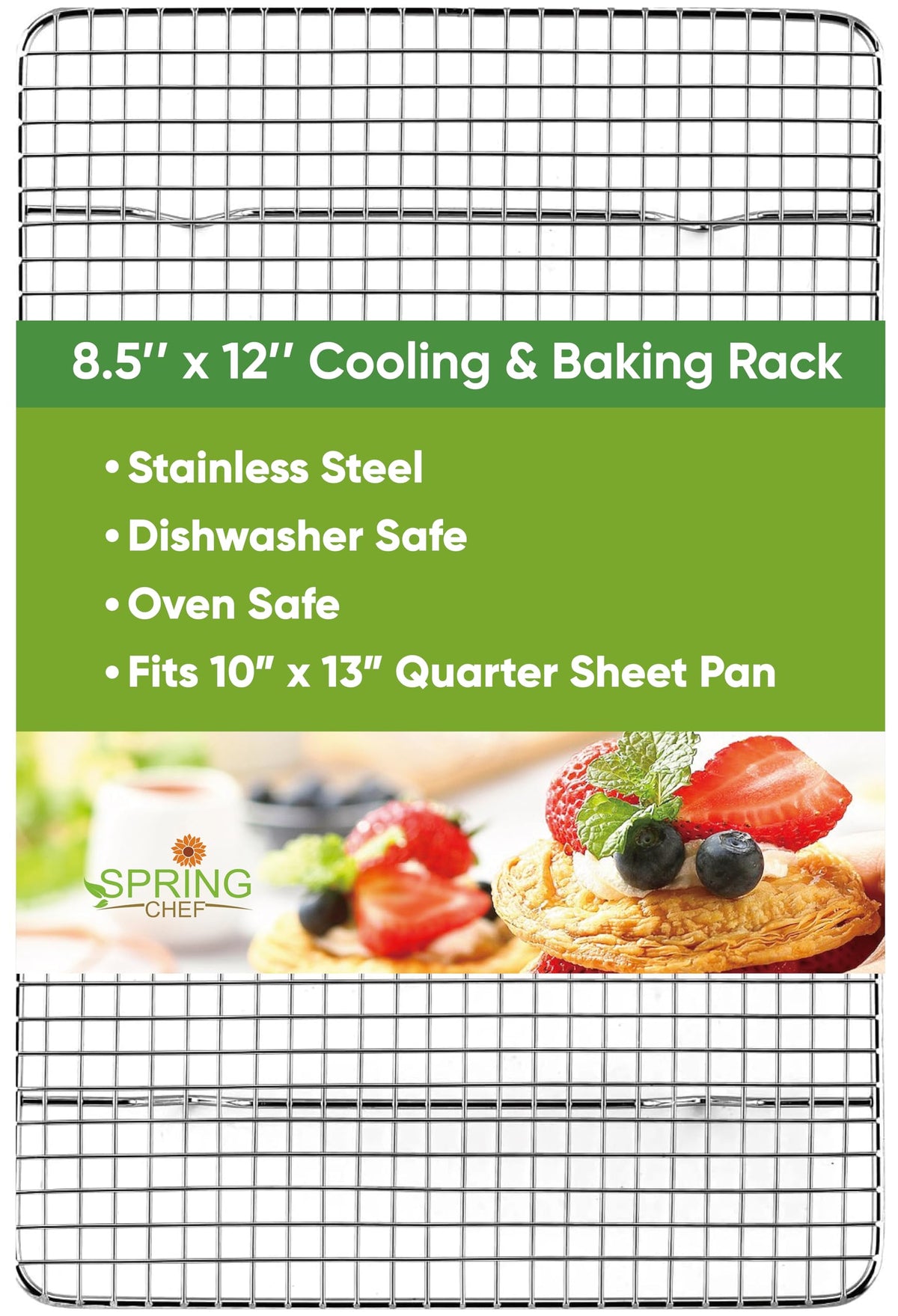 Spring Chef 10" x 15" Stainless Steel Cooling Rack for Baking, Set of 2