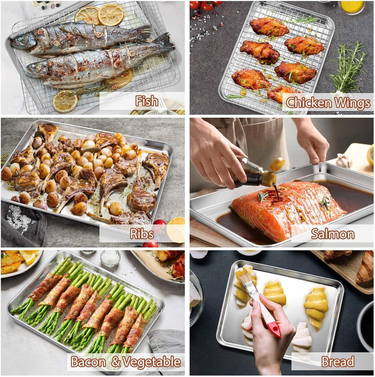 P&P CHEF 16 + 12.5 + 10.4 + 9 Inch Baking Sheet & Rack, Pan and Grid Rack