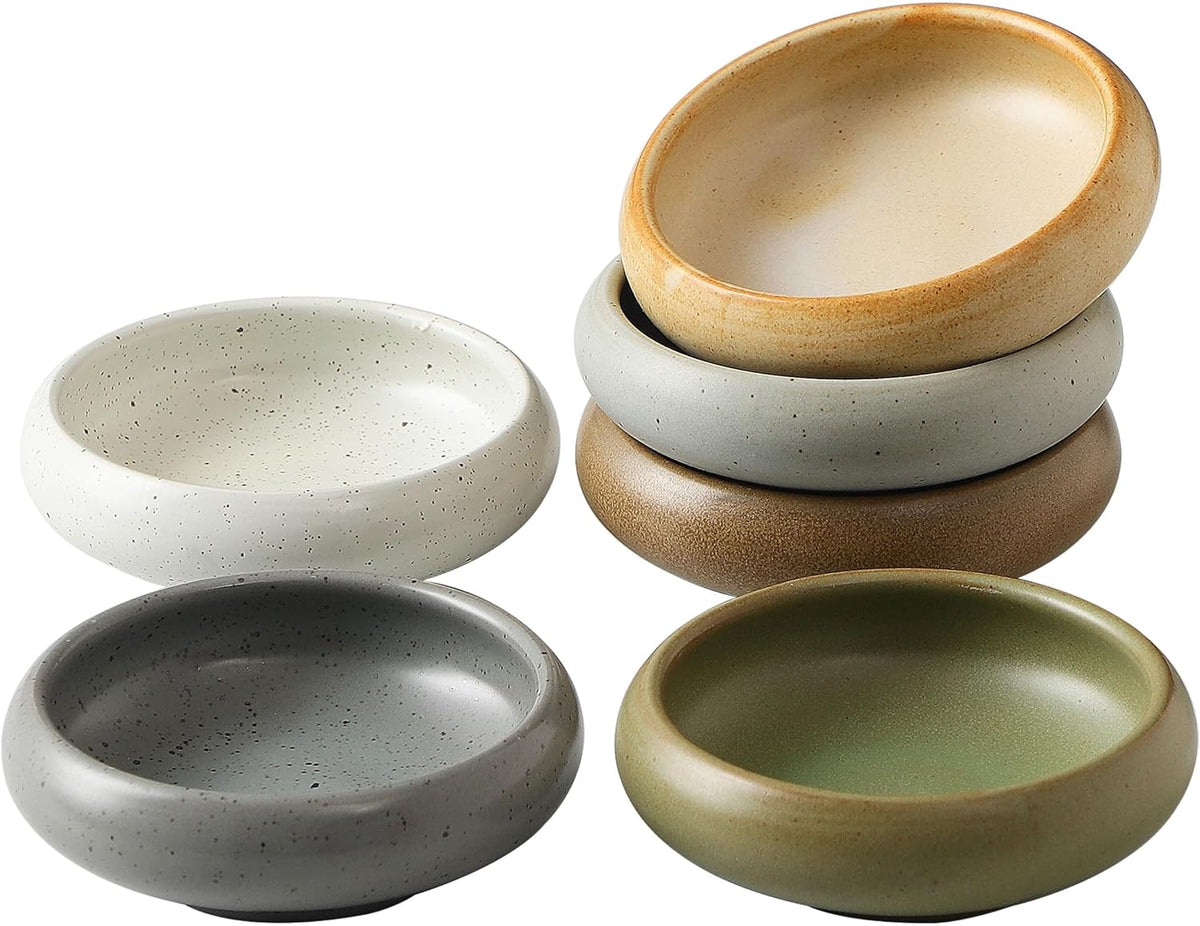 Ceramic Dipping Bowls Set of 6, 3 oz Sauce cups Bowls with Speckled Glaze,Soy Sauce Dish- Mini Condiment Bowls for Dips, Salsa, Soy Sauce, Appetizers, Snacks & Desserts, Dishwasher Microwave Oven Safe