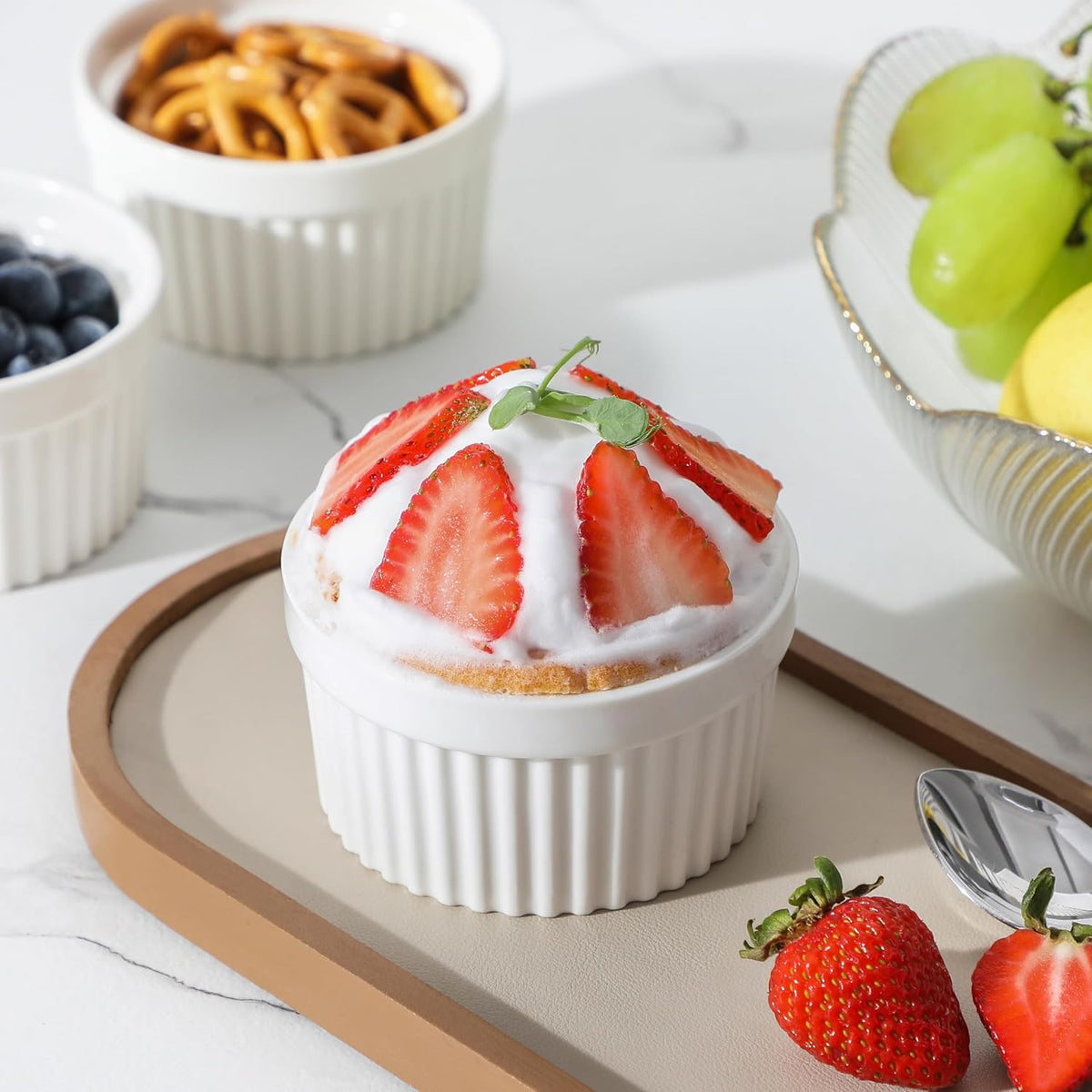 MALACASA Ramekins 4 oz Oven Safe, Porcelain, Set of 6, White