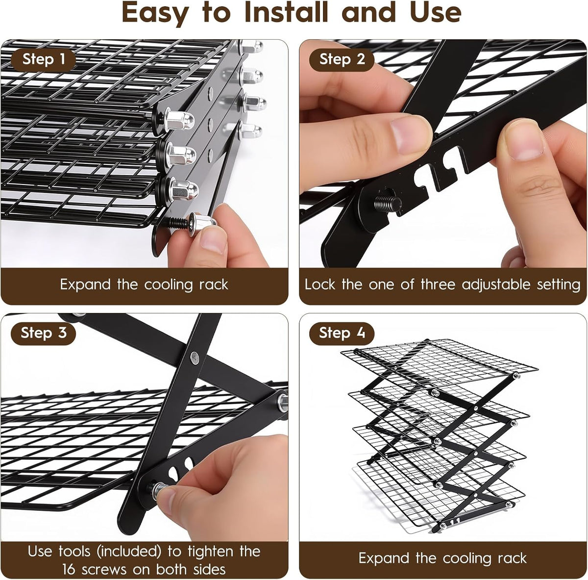 4 Tier Collapsible Cooling Rack for Cooking and Baking Rack Stackable