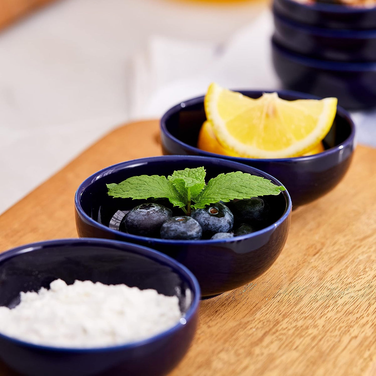 Ceramic Breakfast Bowls,2.7 oz Condiment Sauce Cups Containers,Side Dishes Small Trifle Bowls for Ice Cream,Baking Cute Bowls Set of 6(Blue)