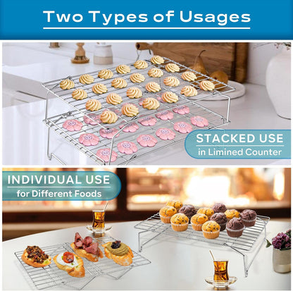 Leonyo 5-Tier 15x10IN Cookie Cooling Rack for Cooking Stackable Collapsible