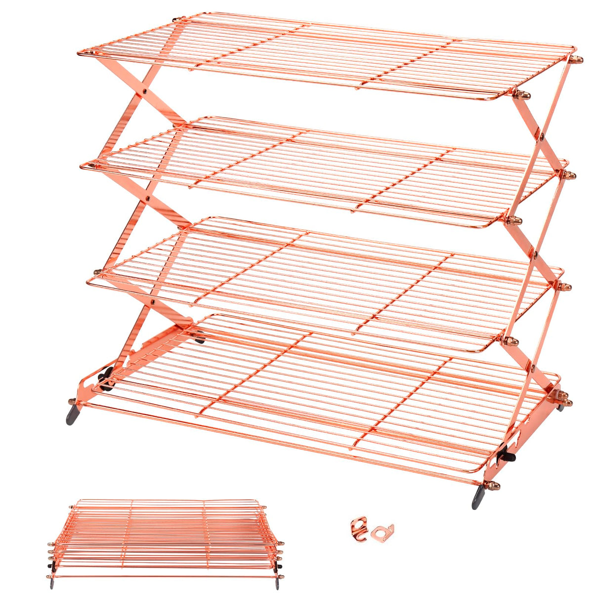Geesta 2/3/4-Tier Upgraded Collapsible Cooling Rack with Adjustable 3 Setting Design Stackable Roasting Cooking Drying Wire Cooling Rack for Cookies Baking Gifts for Women