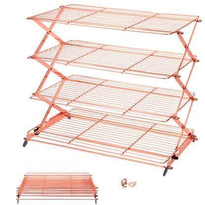 Geesta 2/3/4-Tier Upgraded Collapsible Cooling Rack with Adjustable 3 Setting Design Stackable Roasting Cooking Drying Wire Cooling Rack for Cookies Baking Gifts for Women