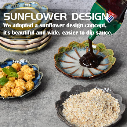Ceramic Dipping Bowls Set of 8, 3 oz Sauce Cups, Chrysanthemum Round Small Side Dish for Sushi, Tomato, Soy Sauce, Condiment Finger Bowls