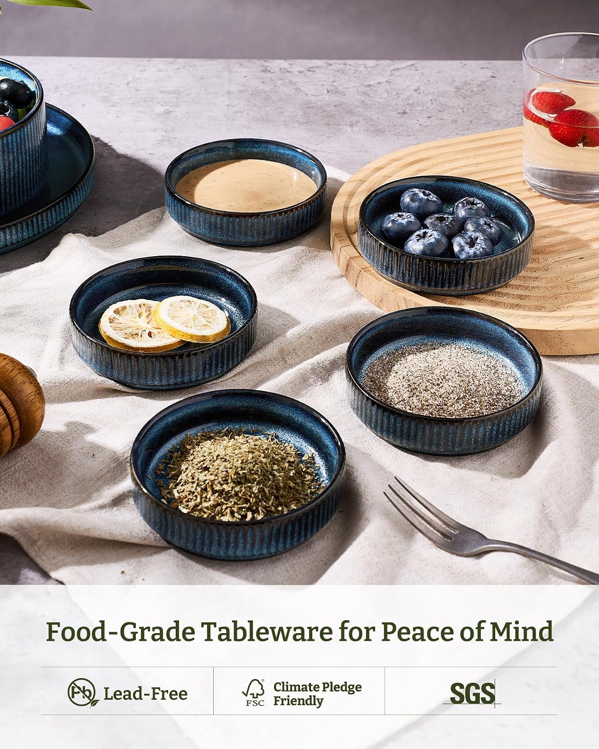 famiware Ceramic Soy Sauce Dish, 4oz Dipping Bowls Set of 6, Nebulas Blue