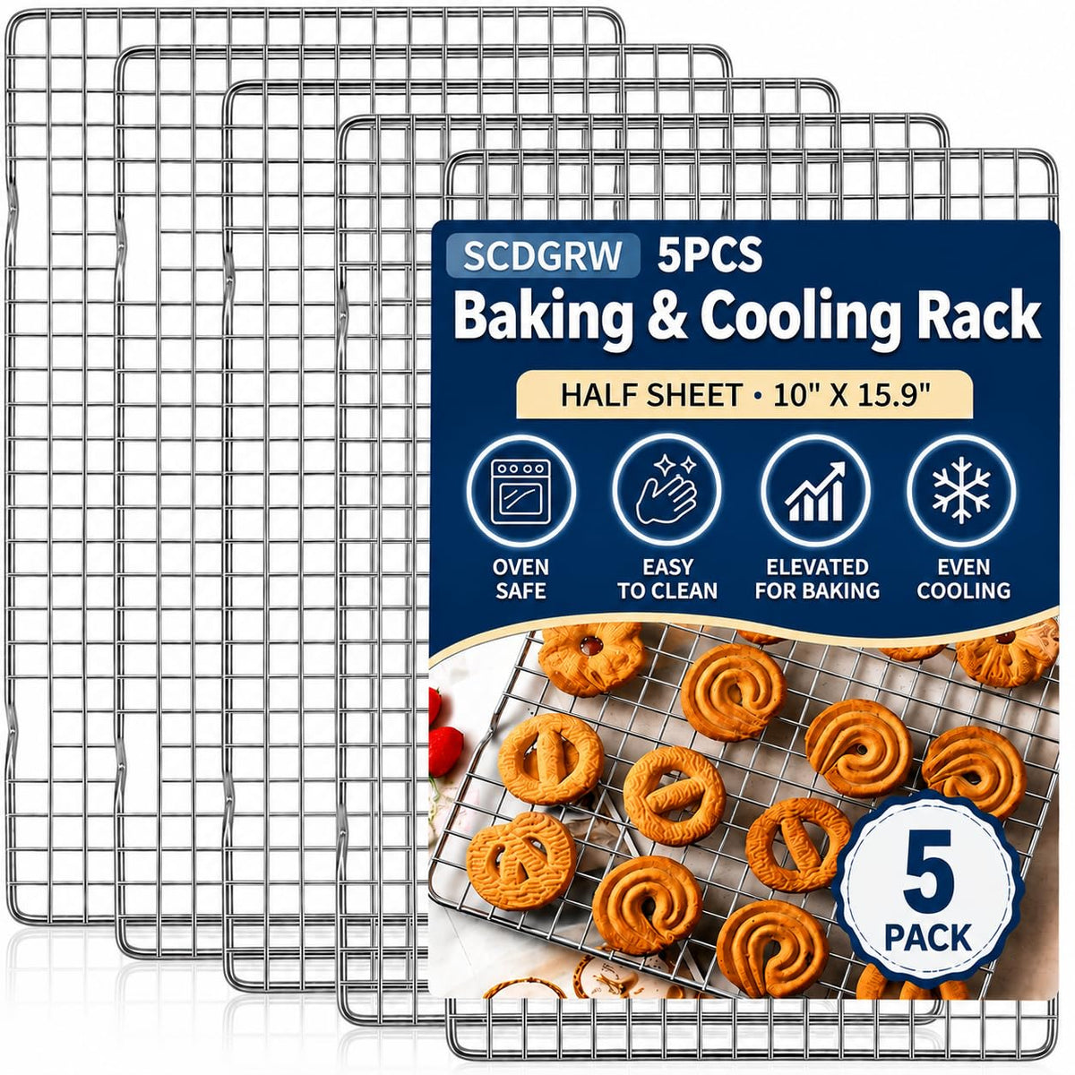 Cooling Rack Set of 2, 10" x 16" No Warp Heavy Duty Stainless Steel Baking Rack - Fits Jelly Roll Cookie Sheet Pan, Oven Safe 575°F, for Baking, Roasting & Dehydrating, Dishwasher Safe
