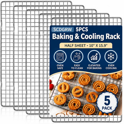 Cooling Rack Set of 2, 10" x 16" No Warp Heavy Duty Stainless Steel Baking Rack - Fits Jelly Roll Cookie Sheet Pan, Oven Safe 575°F, for Baking, Roasting & Dehydrating, Dishwasher Safe
