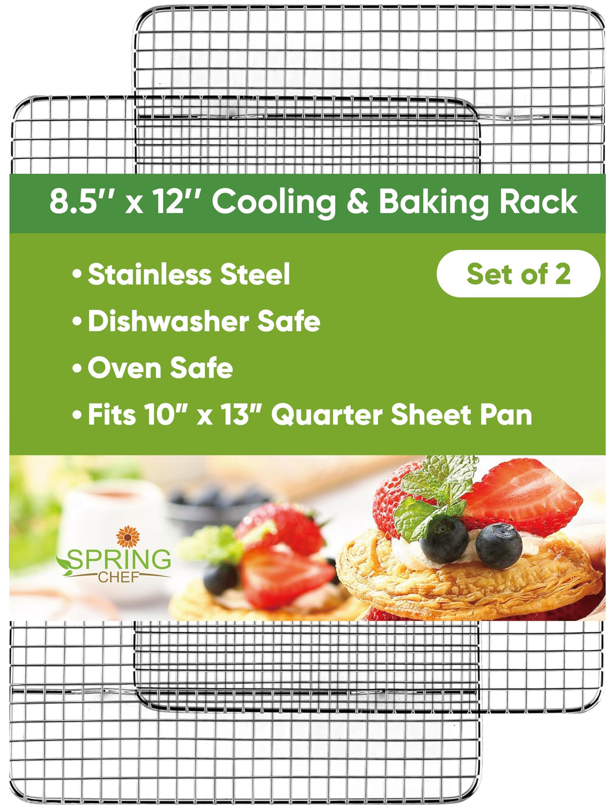 Spring Chef 10" x 15" Stainless Steel Cooling Rack for Baking, Set of 2