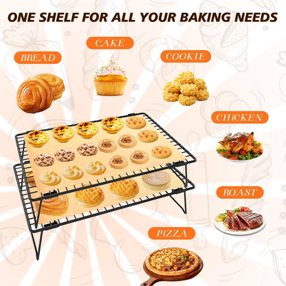 2-Tier Baking Cooling Rack with Legs, 13"x 9" w/50 Parchment Paper