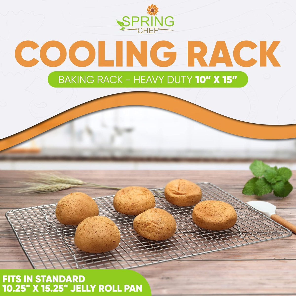 Spring Chef 10" x 15" Stainless Steel Cooling Rack for Baking, Set of 2