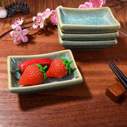 Japanese Ceramic Sauce Dish Set of 4, 3.5'' Rectangular Small Dipping Bowls
