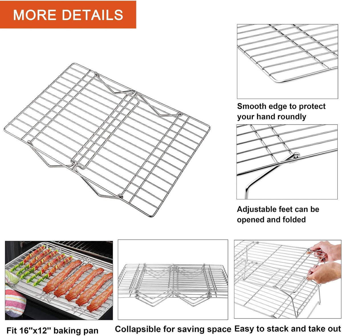 P&P CHEF 5-Tier Stainless Steel Cooling Rack, 15" x 10", Silver