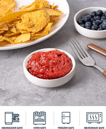 DELLING 3.5 oz Dipping Bowls Set of 8, Porcelain Sauce Cups - Charcuterie Cups for Condiment, Soy Sauce, Ketchup - Microwave & Dishwasher Safe Small Bowls, White