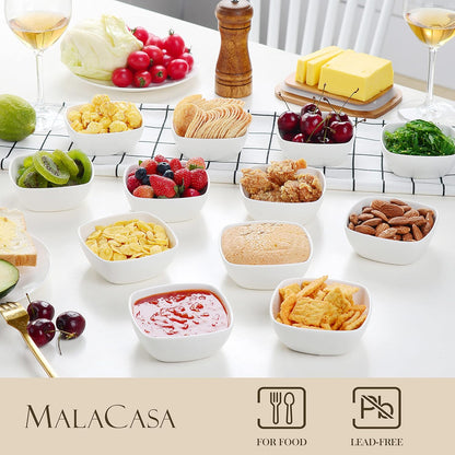 MALACASA 5 oz Porcelain Dip Bowls Set, 12 Pack Small Ramekins Stackable