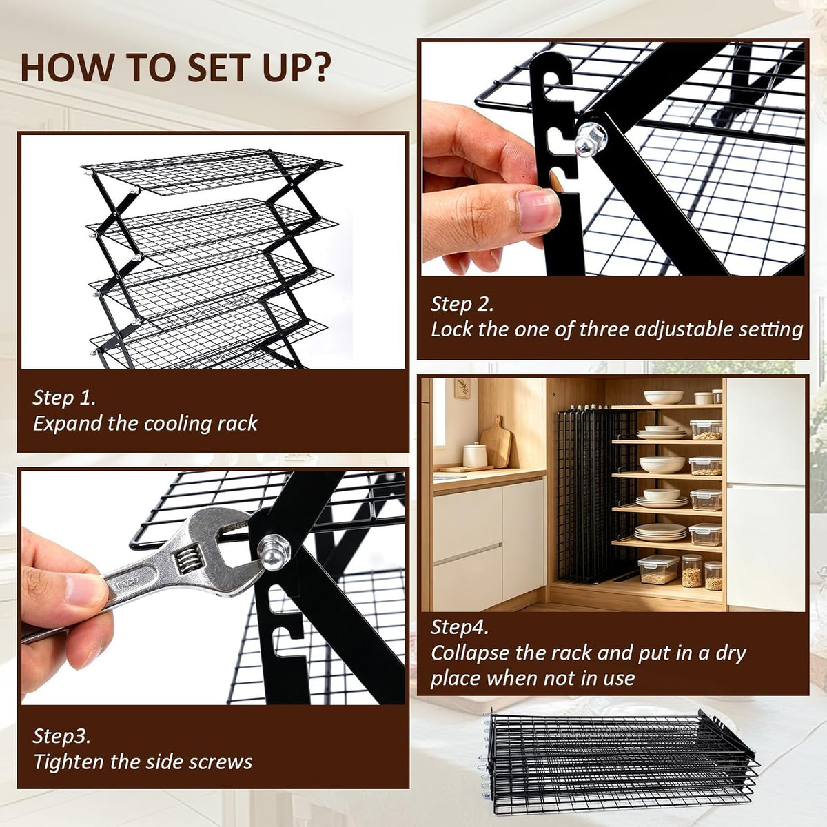 5 Tier Collapsible Cookies Cooling Rack with Adjustable 4 Setting Design