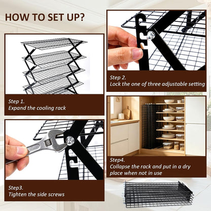 5 Tier Collapsible Cookies Cooling Rack with Adjustable 4 Setting Design