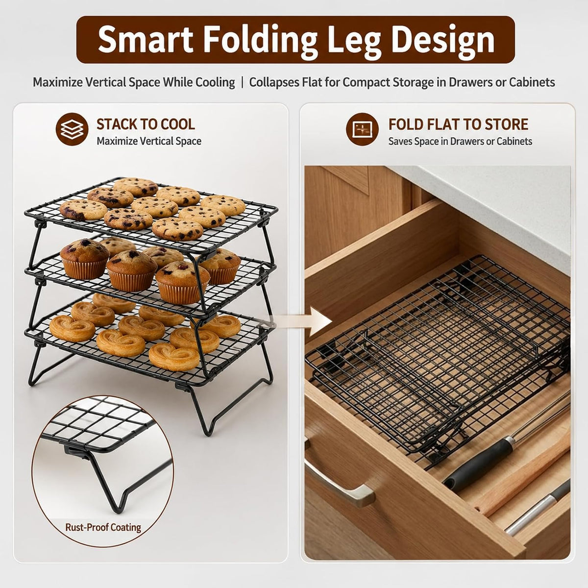 Cooling Racks for Cooking and Baking, 3-Tier Heavy-Duty Wire Cooling Rack