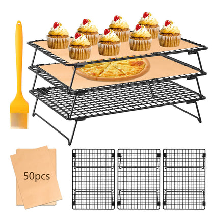 2-Tier Baking Cooling Rack with Legs, 13"x 9" w/50 Parchment Paper