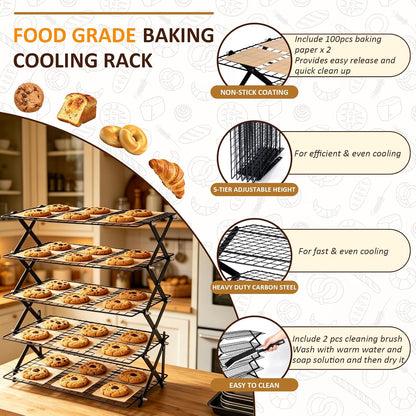 5 Tier Collapsible Cookies Cooling Rack with Adjustable 4 Setting Design