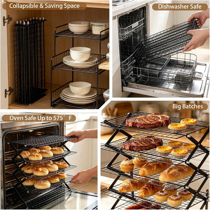 5 Tier Collapsible Cookies Cooling Rack with Adjustable 4 Setting Design