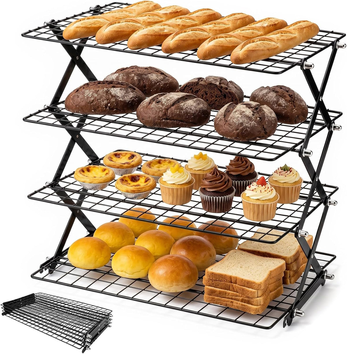 4 Tier Cooling Racks for Cooking and Baking, 15.5"x9.7", Black