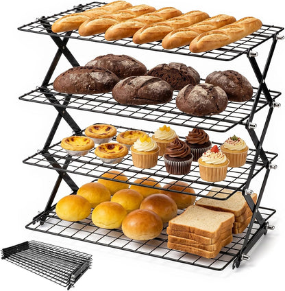 4 Tier Cooling Racks for Cooking and Baking, 15.5"x9.7", Black